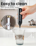 Elementi Milk Frother Wand Rechargeable Drink Mixer - Powerful USB-C Rechargeable Frother Handheld & Coffee Mixer Wand - Hand Held Milk Foamer to Make Perfect Cappuccinos, Lattes & Drink Mixes (Black)