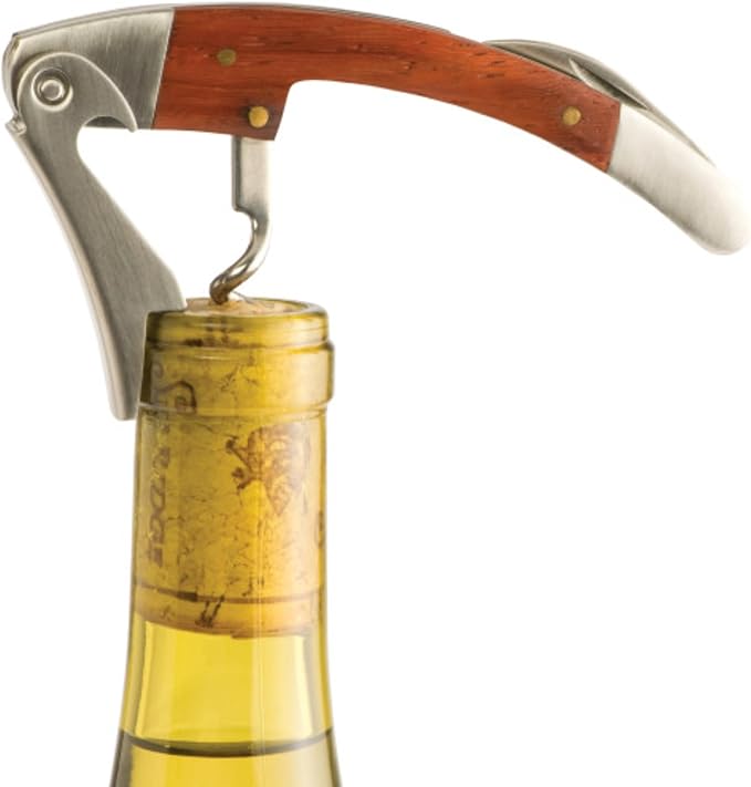 True Reserve Curve Waiters Corkscrew Wine Opener with Foil Cutter, Wood and Stainless Steel, Manual Wine Bottle Opener for Bartenders, Servers, Home Bar Tools, Bar Cart Accessories, Set of 1