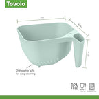 Tovolo Elements Square Colander with Handle Strainer Basket for Pasta Fruit Berries Veggies, Easy to Clean BPA Free Heat Resistant Plastic Colander with Spout 3 Quart Kitchen Strainer, Blue Haze