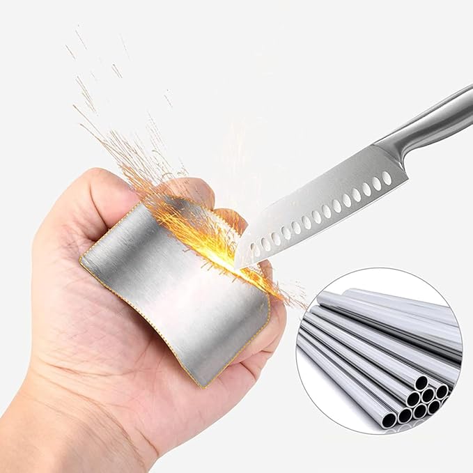 SHINEOFI 8pcs Stainless Steel Finger Guards Kitchen Hand Protectors Safety Cutting Guards for Vegetable and Fruit Chopping Dicing Cooking Tool Set