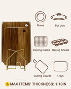 Pot Lid Organizer Cutting Board Holder Inside Cabinet 304 Stainless Steel Pot and Pan Organizer Under Cabinet Cover Cookie Sheet Bakeware Serving Tray Cooling Rack Stand Kitchen Countertop Matte Gold