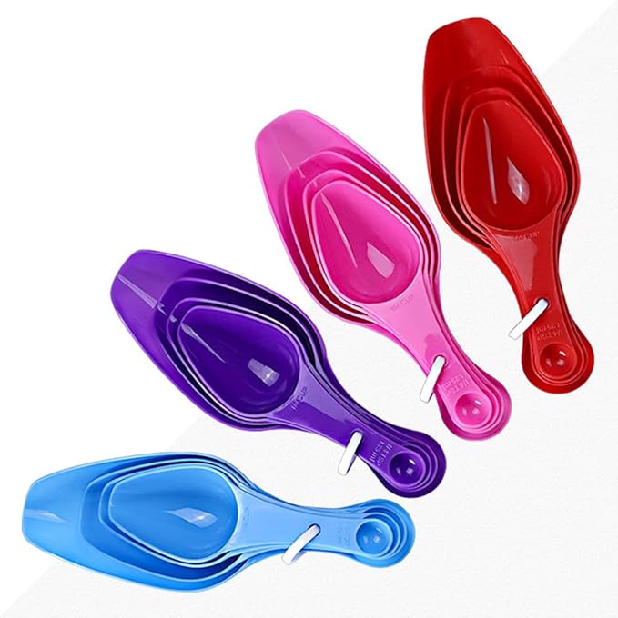 Double Ended Plastic Measuring Scoops & Spoons Set of 4 - Kitchen Scoops for Ice Flour Powder Spice Pet Food - Measuring Tools Great for Dry and Liquid Ingredients (Purple)