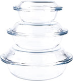 Set of 6 Round Glass Casserole Dishes, Nesting Glass Baking Dish Set with Lid, Oven, Freezer and Dishwasher Safe. - 0.5QT+1QT+1.8QT