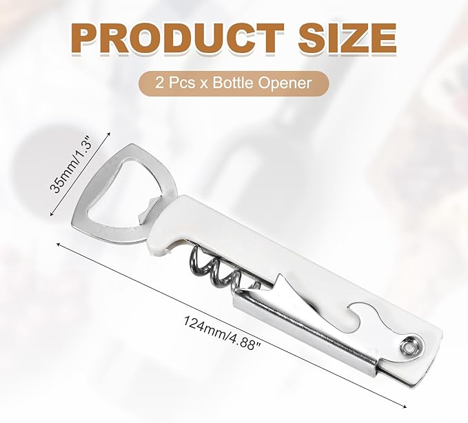 uxcell 2 Pcs Wine Opener, Bottle Opener, Durable Stainless Steel Waiter's Corkscrew, Compact All-In-One Home Bar Tool for Bar, Party, Wedding, Home, Travel, White