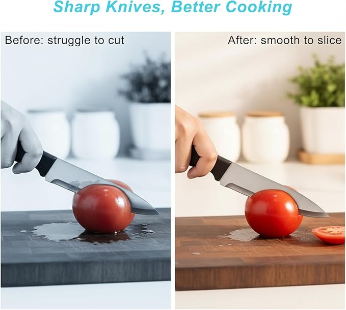 Elite Kitchen Knife Sharpener with 3 Stages, Professional Manual Blade Sharpening System, Ceramic Stone, Tungsten Carbide Plates, Diamond rods, Ergonomic Handle, Non-Slip Base,Stylish Black