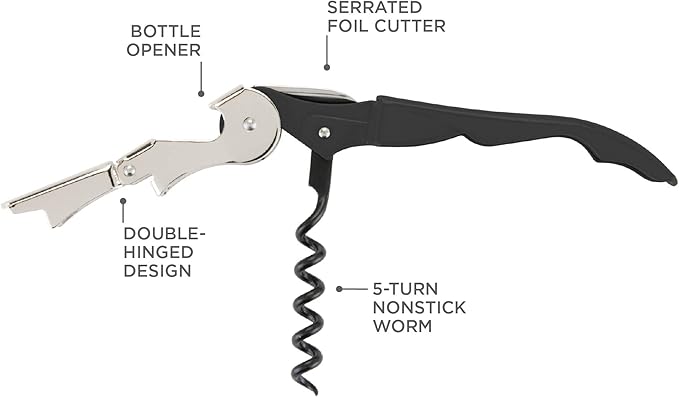 True Truetap Double Hinged Waiter's Corkscrew Wine Opener, Stainless Steel Wine Bottle Opener with Built In Foil Cutter, Home Bar Tools, Bar Cart Accessories, Wedding Gifts, Set of 1, Metallic Blue