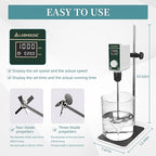 OS-15S Digital Overhead Stirrer 20L(H₂O) Lab Stirrer Flat-Base Stainless Steel Stand & 2 Stirring Paddles | 100-1500RPM,20000 mPas,Timing 1min-24h