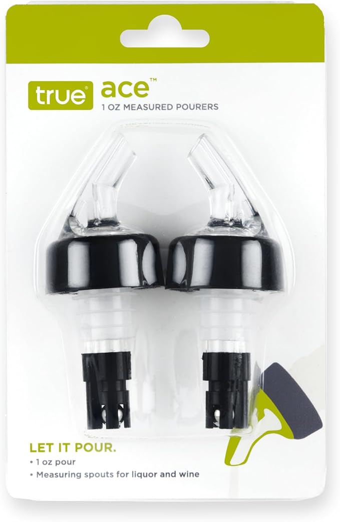 True Ace Measured Liquor Pour Spout - 1oz Pourer - Fits Standard Liquor Bottles - Automatic Measuring Liquor Pourer Bar Accessory - Plastic Set of 2