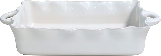Casafina Ceramic 17.25" x 10.25" Rectangular Ruffled Baker - Cook & Host Collection, White | Oven & Dishwasher Safe Bakeware | Food Safe Glazing | Restaurant Quality Dinnerware