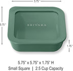 Ceramic Coated Glass Food Storage Container | No PTFE, PFOA, PFAS, and BPA | Reusable Non Toxic Meal Prep Container with Glass Lid | Easy To Store | 2.5 Cup Square [Pine]