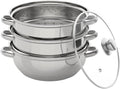 3-Tier Stainless Steel Steamer Pot, Large Capacity Food Steamer for Stove, Multi-Layer Stackable Cooking Steam Pot Kitchen Cookware with Glass Lid for Induction/Gas/Electric Stoves (12.8 Inch)