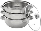 Steamer for Cooking, 3-Tier Stainless Steel Steamer Pot, 12.8 Inch Multipurpose Stackable Cooking Steam Pot Kitchen Cookware with Glass Lid for Induction, Gas, Electric Stoves