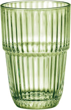 Bormioli Rocco Barshine 12.88 oz. Long Drink Stackable Tempered Drinking Glasses, Set of 6, Mint Green