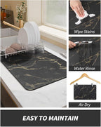 AMOAMI Coffee Mat Hide Stain Rubber Backed Absorbent Dish Drying Mat for Kitchen Counter-Coffee Bar Accessories, Black & Gold, 17"X31.5"