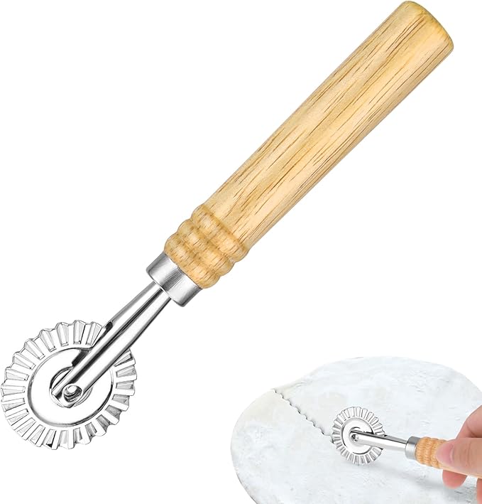 WLLHYF Pasta Cutter Wheel Ravioli Cutter Wheel with Roller Pizza Cutter Wheel Dumpling Lace Making Zinc Alloy Noodle Making Cutter for Kitchen