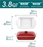 vancasso Blossom Casserole Dish With Lid, 3.8 Quart Casserole Dish for Oven, 9x13 Baking Pan with Handles, Large Casserole Baking Dish Lasagna Pan with Lid, Microwave, Dishwasher Safe, Red