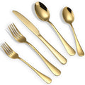 Briout Gold Silverware Set, 20 Piece Golden Cutlery Set Service for 4, Stainless Steel Flatware Set Include Spoons Forks Knives Tableware Utensil Set for Kitchen Home Restaurant, Shiny Gold Polished