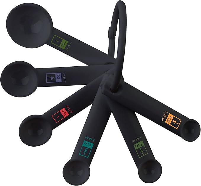 Fox Run Measuring Set, 6 Piece Plastic Measuring Spoon Set, Black, 1/4 TSP to 1 TBL