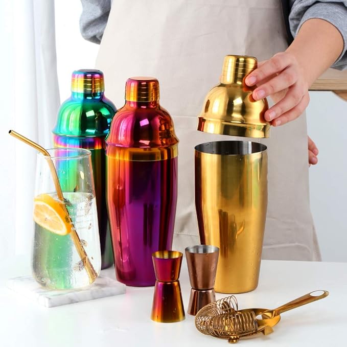 Cocktail Shaker Martini Shaker Set, Stainless Steel Bar & Wine Tools, 24 OZ Bartender Kit, Drink Mixer, Built-In Strainer For Home Bars Parties(Magenta)