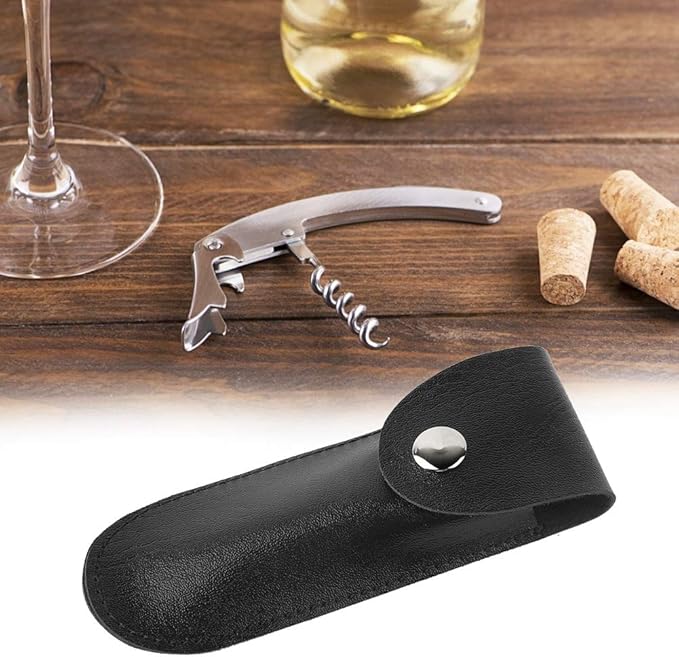 New Bottle Opener Leather, Wine Opener Set Wine Opener Holster Case Small Leather Bag Leather Wine Knife Set Wine Tool PU Bag for Home Indoor Outdoor(black)