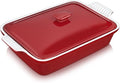 vancasso Blossom Casserole Dish With Lid, 3.8 Quart Casserole Dish for Oven, 9x13 Baking Pan with Handles, Large Casserole Baking Dish Lasagna Pan with Lid, Microwave, Dishwasher Safe, Red