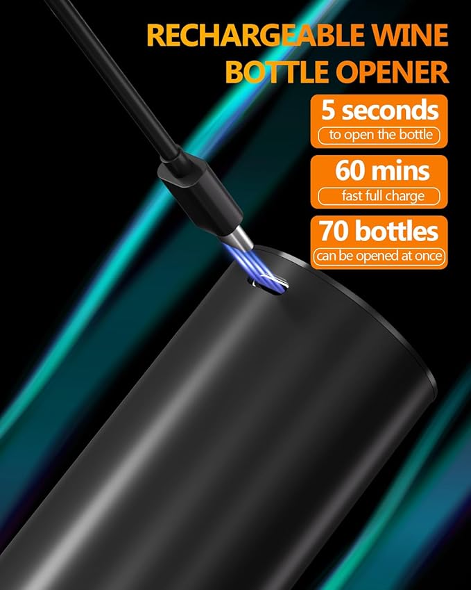 Electric Wine Opener Gift Set - Premium Wine Accessories with Wine Aerator, Vacuum Stopper, Foil Cutter and Gift Box - Ideal Christmas Gift for Wine Lovers and Special Celebrations