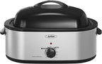 Sunvivi 22lb 18-Quart Roaster Oven, Electric Roaster Oven with Self-Basting Lid, Turkey Roaster with Unique Defrost/Warm Function, Large Roaster with Removable Pan & Rack, Stainless Steel, Silver