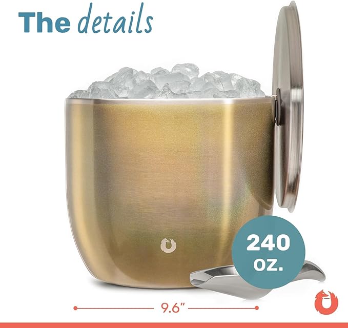 Snowfox XL - Insulated Ice Bucket with Lid/Scoops, Premium Vacuum Insulated Stainless Steel Ice Buckets for Parties, Ice Box, Home Bar Accessories, Parties Supplies, Bar Decor, 7L, Shimmer Gold