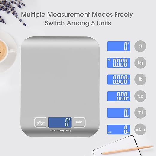 Digital Shipping Scale,Stainless Steel Panel, Accurate 5kg/1g Portable Postal Scale for Packages, Small Business,Kitchen, Food, Handmade, Liquids, and Boutique (Silver)