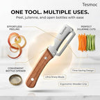 Multifunctional Fruit and Vegetable Peeler,Premium Stainless Steel Blade,Wooden Handle Hand Tool with Bottle Opener,Julienne Peeler for Potato,Cucumber,Orange,Pineapple,Veggie (2)
