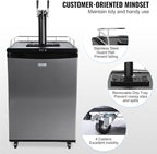 VEVOR Beer Kegerator, Dual Tap Commercial Draft Beer Dispenser for D system, Full Size Keg Refrigerator with 5lbs CO2 Tank, Hold 2 Sixth / 3 Ball lock keg, Silver