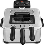 Giantex 1700W Electric Deep Fryer with 3 Baskets, 5.3QT/21-Cup Frier Cookers Home Fryer, Large Oil Container, Lid with View Window, Adjustable Temperature and Timer, Family Kitchen Restaurant Use