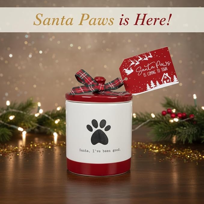 Young's Inc Ceramic Christmas Pet Treat Jar with Lid, Dog and Cat Treat Container for Countertop, Small Animals, Cat, Dog Cookie Jar, Decorative Gifts for Pet Owners, 6 Inch Tall