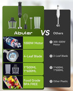 Immersion Blender Handheld Hand Blender, 1000W 5 in 1 Hand Mixer Stick, BPA-Free 12 Speed Handheld Blender 304 Stainless, Mixing Beaker, Chopper, Whisk, Milk Frother, Soup, Smoothies, Baby Food, Sauce