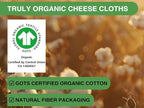 Organic Cheese Cloths, GOTS Certified, Grade 100, 18 Sq Feet,Reusable Cheese Cloth with Closed Edges Fabric Fine Mesh Cloth,Unbleached Cotton Muslin Cheesecloth for Straining, Juicing,Crafts - 2 Yards