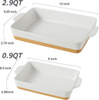 Ceramic Baking Casserole Dish with Handles, Large 9x13 inch Pan and Middle Baking Pan - Porcelain Serving Bakeware Set (Farmhouse White)