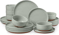 E-far 18-Piece Stoneware Dinnerware Sets, Plates and Bowls Sets for 6, Ceramic Dishware Dishes Set with Terracotta Base, Chip & Scratch Resistant, Microwave & Dishwasher Safe, Speckled Green