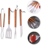 1set Barbecue Tools Wood Handles Portable Grilling Utensil for Outdoor Cooking Camping and BBQ Gatherings