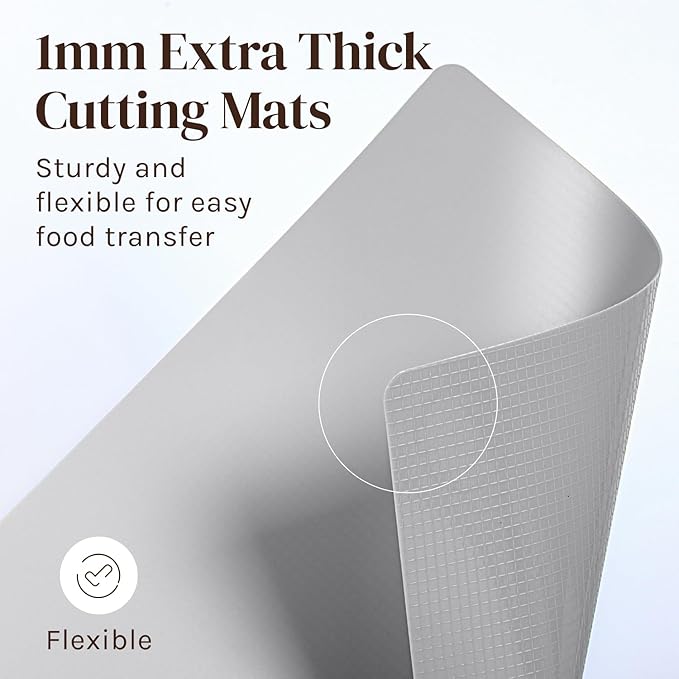 Cooler Kitchen Extra Thick Flexible Plastic Cutting Board Mats with Food Icons & EZ-Grip Waffle Back, (Set of 6) Dishwasher Safe