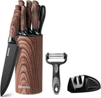 Knife Set,GOODA 9 Piece Kitchen Knife Set with Block and Sharpener, Anti-Rust Stainless Steel Cooking Knives Set for Kitchen, Chef Knife Block Set