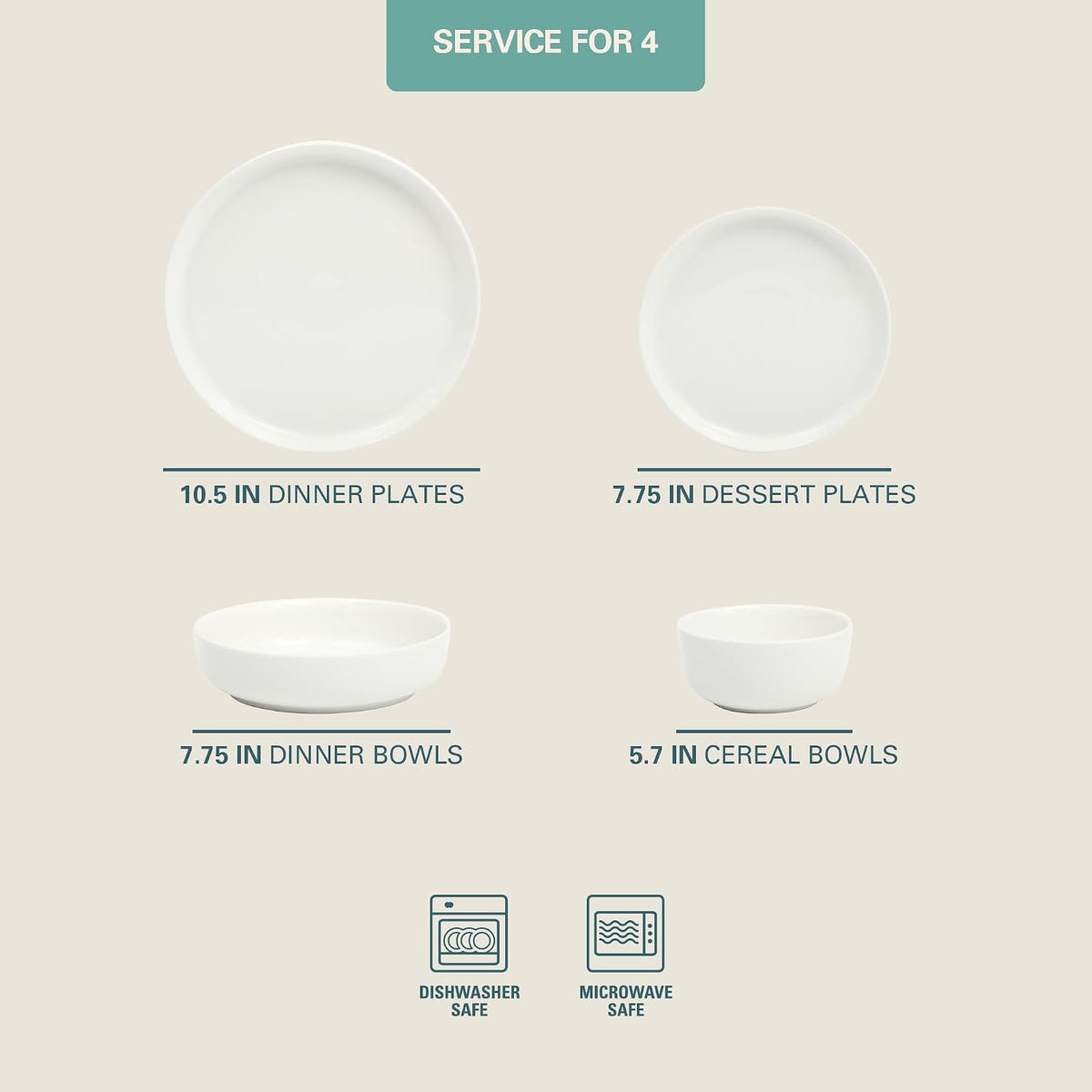 Gibson Home 16 Piece Ceramic Dinnerware Set for 4 – White Plates & Bowls
