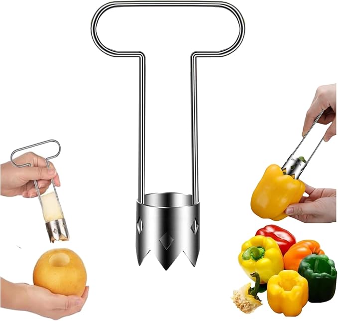 2025 New Stainless Steel Red Bell Pepper Seed Corer & Apple Corer Tool – Multi-Functional Kitchen Gadget for Removing Fruit & Vegetable Cores