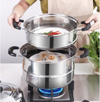 Steamer Pot 11inch Steam Pots for Cooking Steamer Pot with Lid 3-tier Multipurpose Stainless Steel Steaming Pot Cookware with Handle for Vegetable, Dumpling, Stock, Sauce, Food (11Inch/28cm)