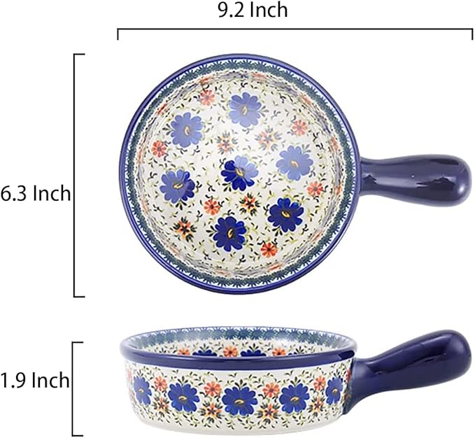 Vintage Style Blue Flowers Phalaenopsis Pottery Bakeware Ceramic Casserole Dish Baking Pan Lasagna Pans Baking Dish with Handles for Oven to Table-1 PCS, 20 OZ