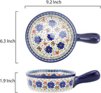 Vintage Style Blue Flowers Phalaenopsis Pottery Bakeware Ceramic Casserole Dish Baking Pan Lasagna Pans Baking Dish with Handles for Oven to Table-1 PCS, 20 OZ