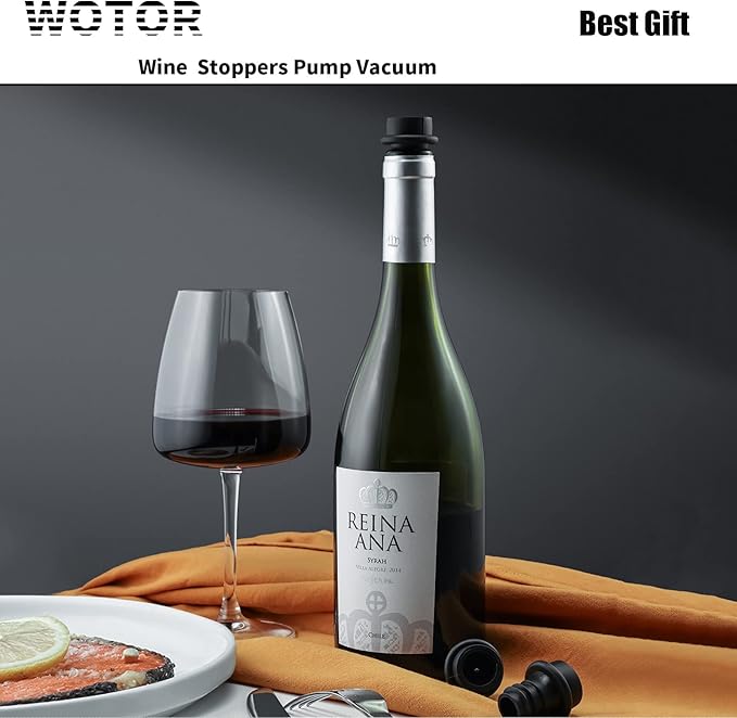 WOTOR Wine Stoppers Vacuum, Wine Saver, Wine Pump Vacuum Stoppers, Wine Preserver, Reusable Bottle Sealer Keeps Wine Fresh (Black, 8 Pieces)
