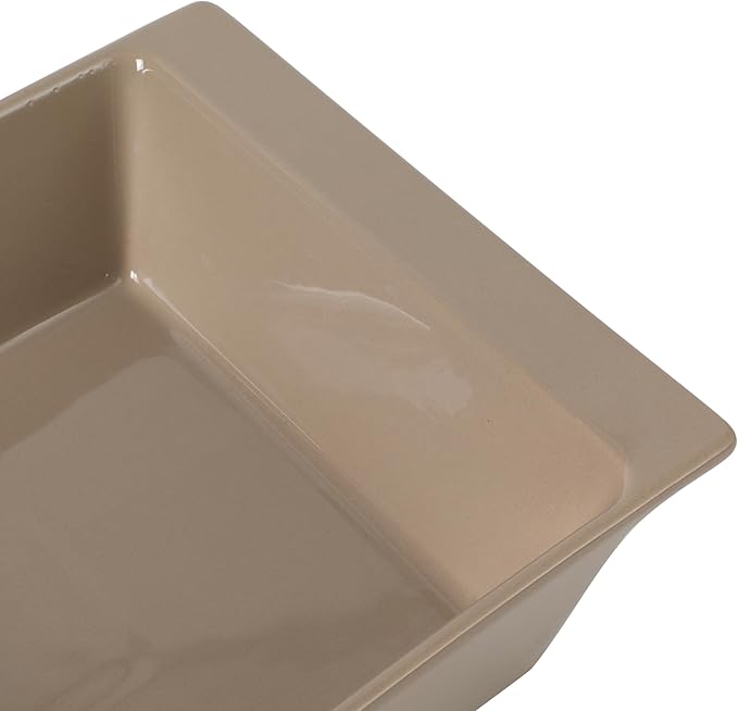 Gibson Elite 2.75-Quart 13.5" x 8.5" Stoneware Baking Dish with Acacia Wood Lid – Taupe Rectangular Oven Safe Baker for Casseroles, Roasting & Serving