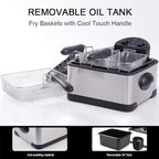 Secura 4 Liters / 17-Cup Stainless-Steel 1700-Watt Electric Deep Fryer with Timer Free Extra Odor Filter, Triple Basket, 4.5 Quarts, Silver