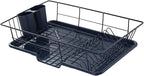 Sweet Home Collection Space-Saving 3-Piece Dish Drainer Rack Set: Efficient Kitchen Organizer for Quick Drying and Storage - Includes Cutlery Holder and Drainboard - Maximize Countertop Space, Navy