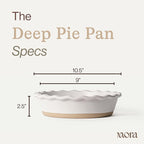 MORA Ceramic Pie Pan for Baking - 9 inch - Deep and Fluted Pie Dish for Old Fashion Apple Pie, Quiche, Pot Pies, Tart, etc - Modern Farmhouse Style Porcelain Ceramic Pie Plate - Oat